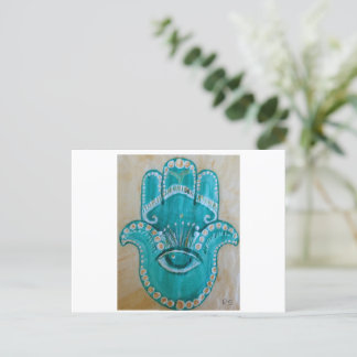 Green and Gold Hamsa Postcard
