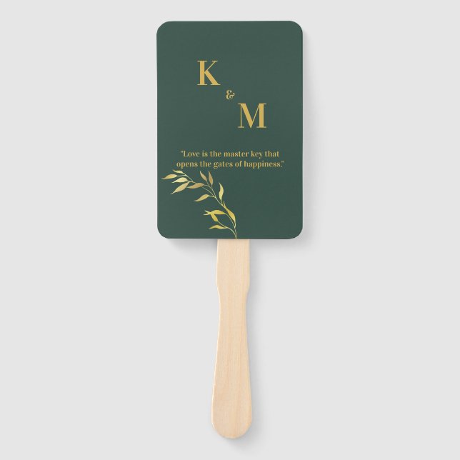  Green and Gold Hand Fan for Weddings and Events (Front)