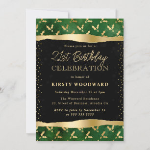 Green and Gold Holly 21st Birthday Invitation