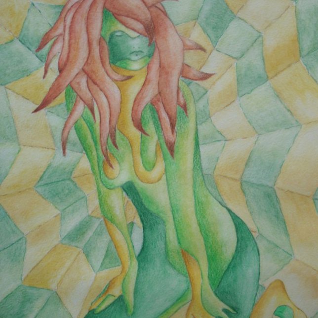 green and gold lady posing abstract modern art jigsaw puzzle (Creator Uploaded)