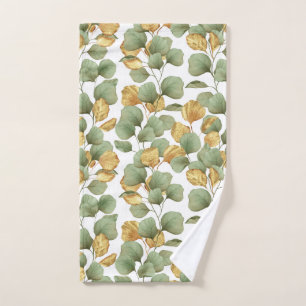 Green and gold leaves.  Pattern Hand Towel