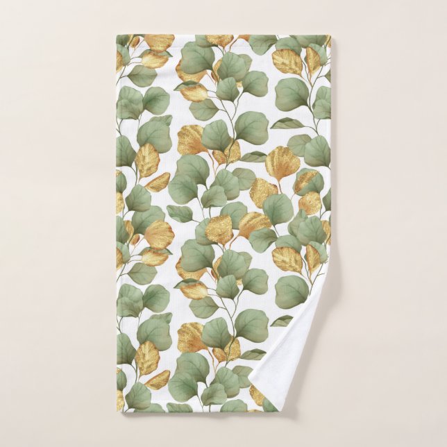 Green and gold leaves.  Pattern Hand Towel (Hand Towel)