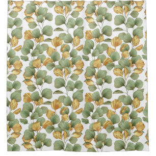 Green and gold leaves.  Pattern Shower Curtain