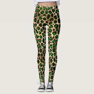 Green and Gold Leopard  Leggings