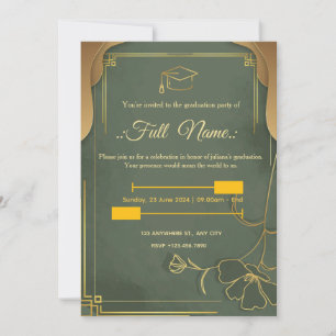 Green and Gold Luxury Graduation Party Invitation