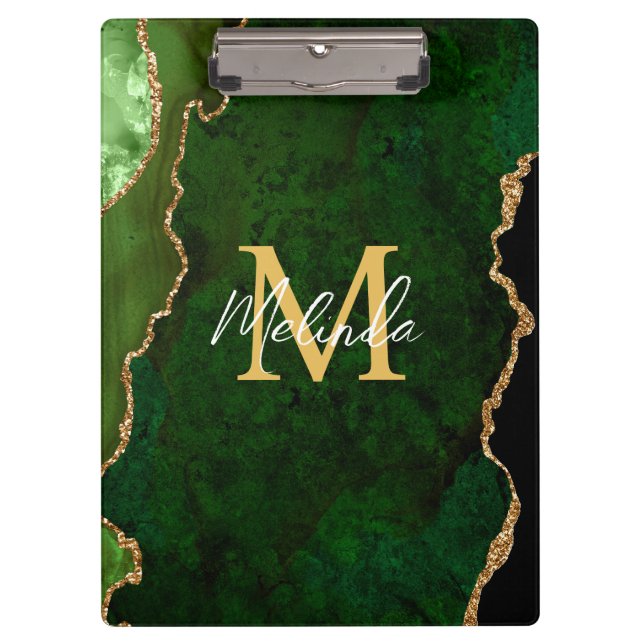 Green and Gold Marble Agate Clipboard (Front)