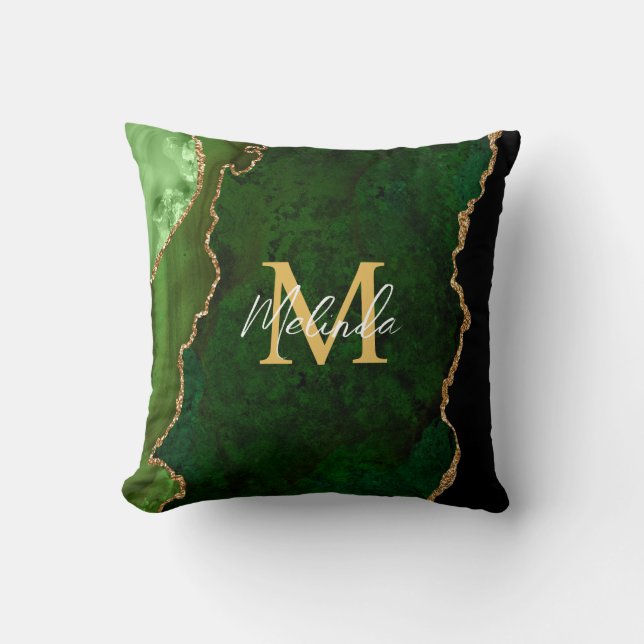 Green and Gold Marble Agate Cushion (Front)