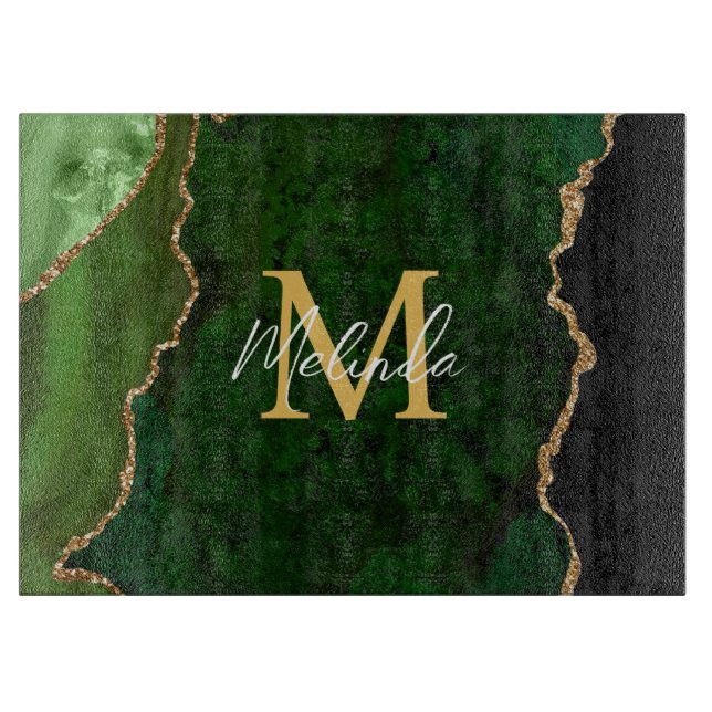 Green and Gold Marble Agate Cutting Board (Front)