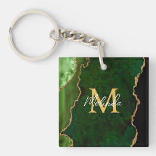 Green and Gold Marble Agate Key Ring
