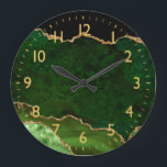 Green and Gold Marble Agate Large Clock<br><div class="desc">This clock features an elegant and glamourous agate marble background with geode gemstone detailing and faux gold glitter accents. The deep green hues make it perfect for autumn fall and winter.</div>