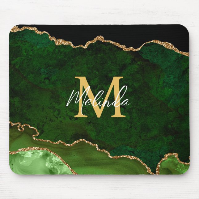 Green and Gold Marble Agate Mouse Pad (Front)