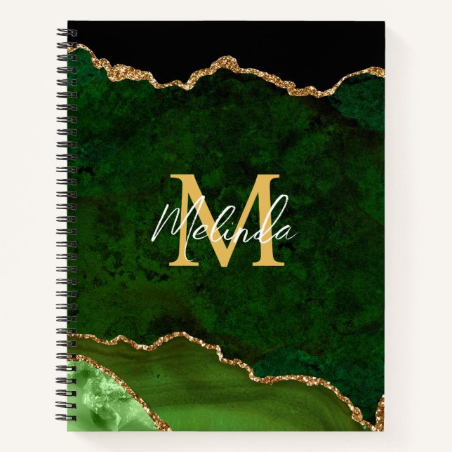 Green and Gold Marble Agate Notebook (Front)