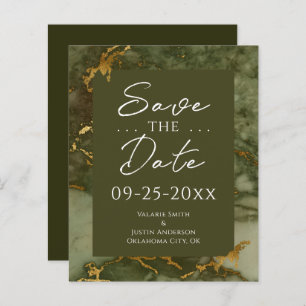 Green and Gold Marble Budget Save the Date 