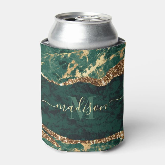Green and Gold Marble Can Cooler (Can Front)