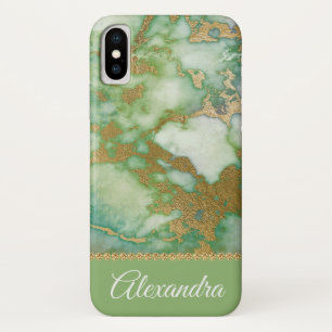 Green and Gold Marble Elegant Girly iPhone X Case