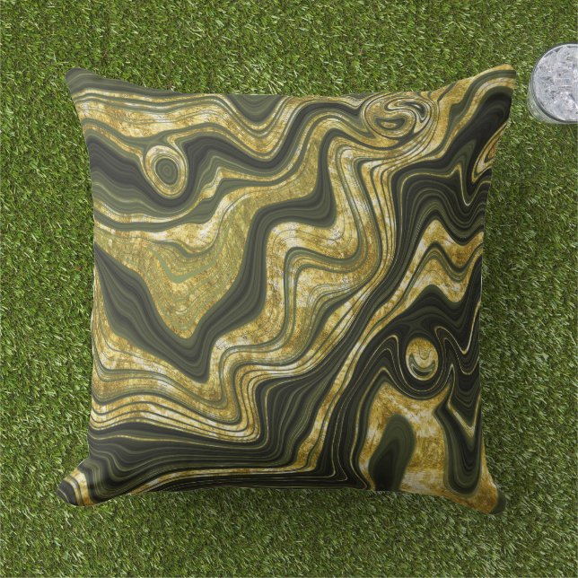 Green and Gold Marble Look Pattern  Cushion (Grass)