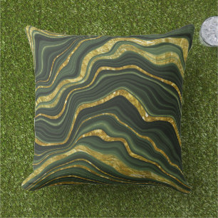 Green and Gold Marble Look Pattern Cushion