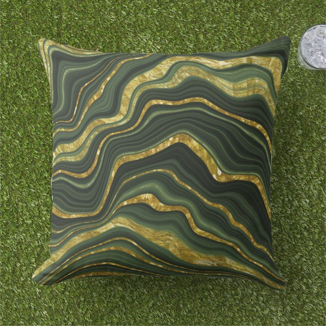 Green and Gold Marble Look Pattern Cushion (Grass)