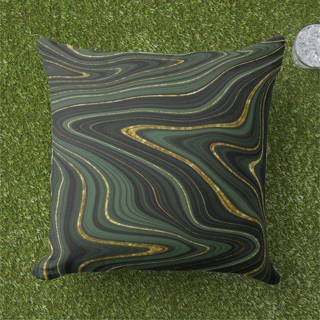 Green and Gold Marble Look Pattern Outdoor Pillow (Grass)