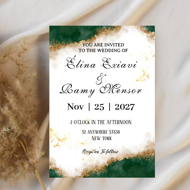 Green and gold marble original wedding invitation  (Creator Uploaded)