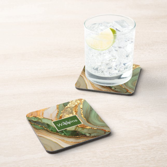 Green And Gold Marble Pattern  Coaster (Right Side)
