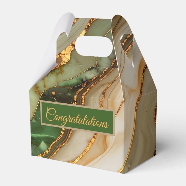 Green And Gold Marble Pattern  Favour Box (Front Side)