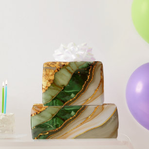 Green And Gold Marble Pattern Wrapping Paper