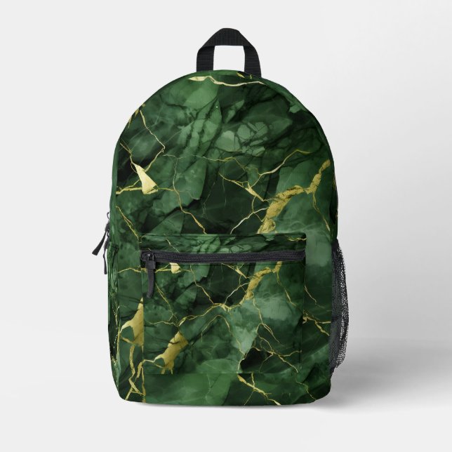 Green and Gold Marble  Printed Backpack (Front)