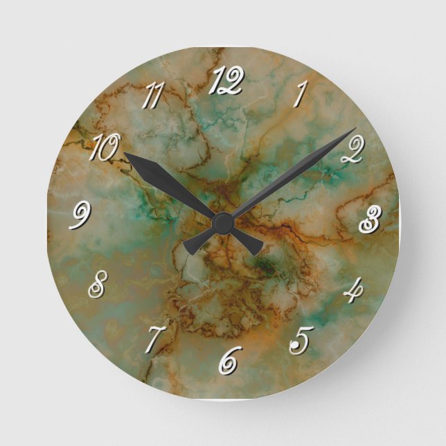 Green and Gold Marble Round Clock (Front)