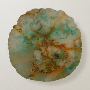 Green and Gold Marble Round Cushion