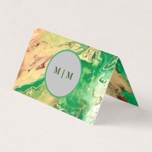 Green and gold marble swirls  business card
