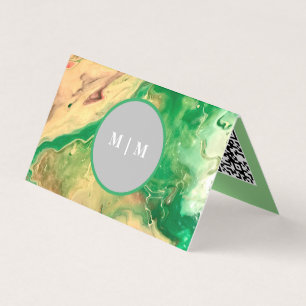 Green and gold marble swirls  business card
