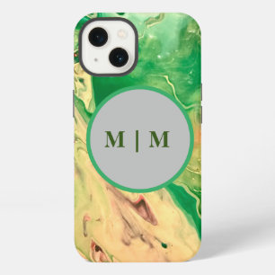 Green and gold marble swirls iPhone 13 case