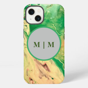 Green and gold marble swirls iPhone 13 case