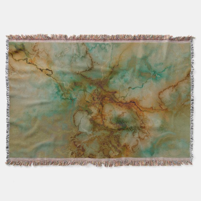 Green and Gold Marble Throw Blanket (Front)