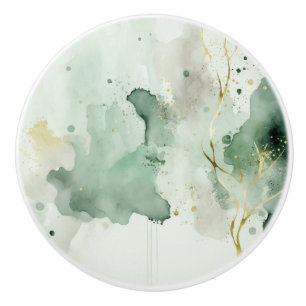 Green and gold marble watercolor decoration ceramic knob