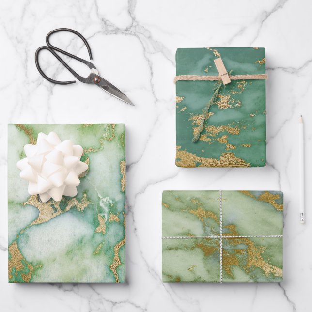 Green and Gold Marble  Wrapping Paper Sheet (Front)