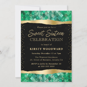 Green and Gold Mermaid Scales Sweet 16 Invitation