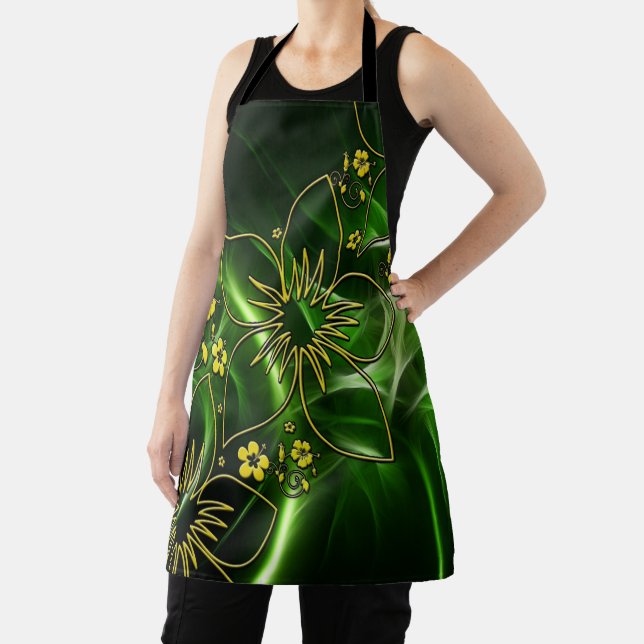 Green and Gold Modern Abstract Flower Apron (Insitu)