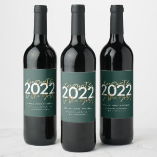 green and gold modern script stylish graduate wine label