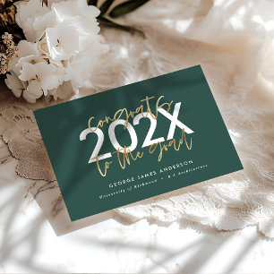 green and gold modern script stylish graduation invitation