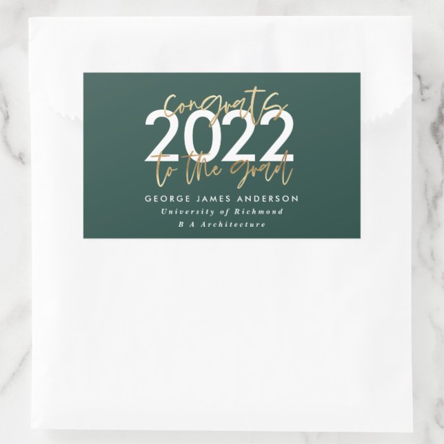 green and gold modern script stylish graduation rectangular sticker (Bag)