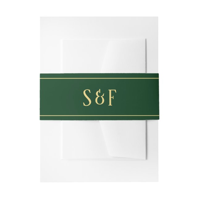 Green and Gold Monogram Invitation Belly Band (Front Example)