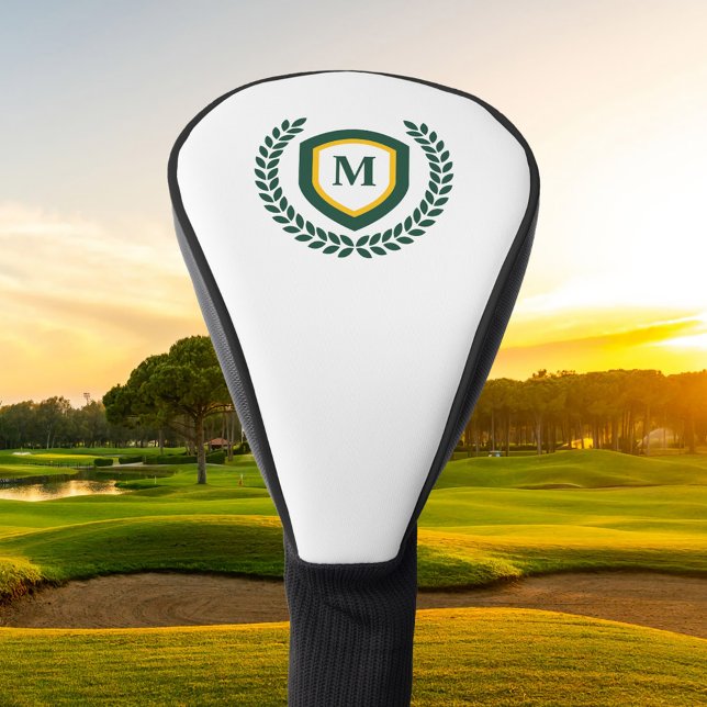 Green and Gold Monogram Logo Crest Golf Head Cover (Creator Uploaded)