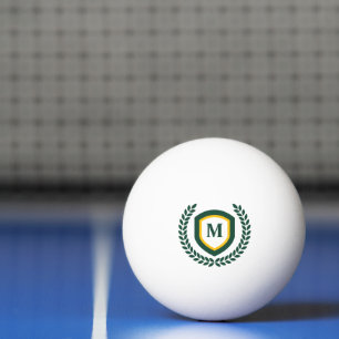 Green and Gold Monogram Logo Crest Ping Pong Ball