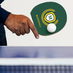 Green and Gold Monogram Logo Crest Ping Pong Paddle