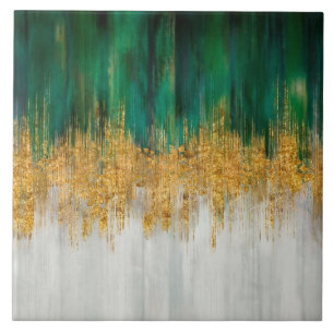 Green and gold motion abstract ceramic tile