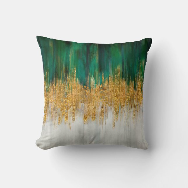 Green and gold motion abstract cushion (Front)