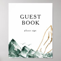 Green and Gold Mountain Guest Book Sign
