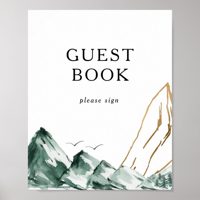 Green and Gold Mountain Guest Book Sign (Front)